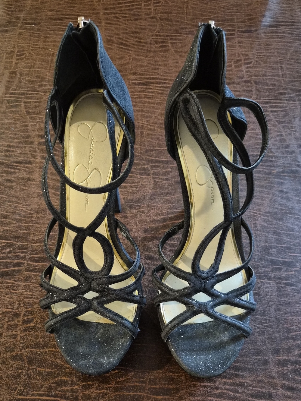 Jessica Simpson Black Strappy Glitter Heels